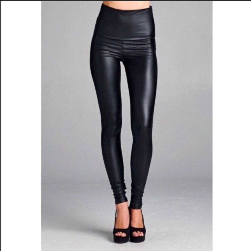 Black High Waist Leggings Faux Leather